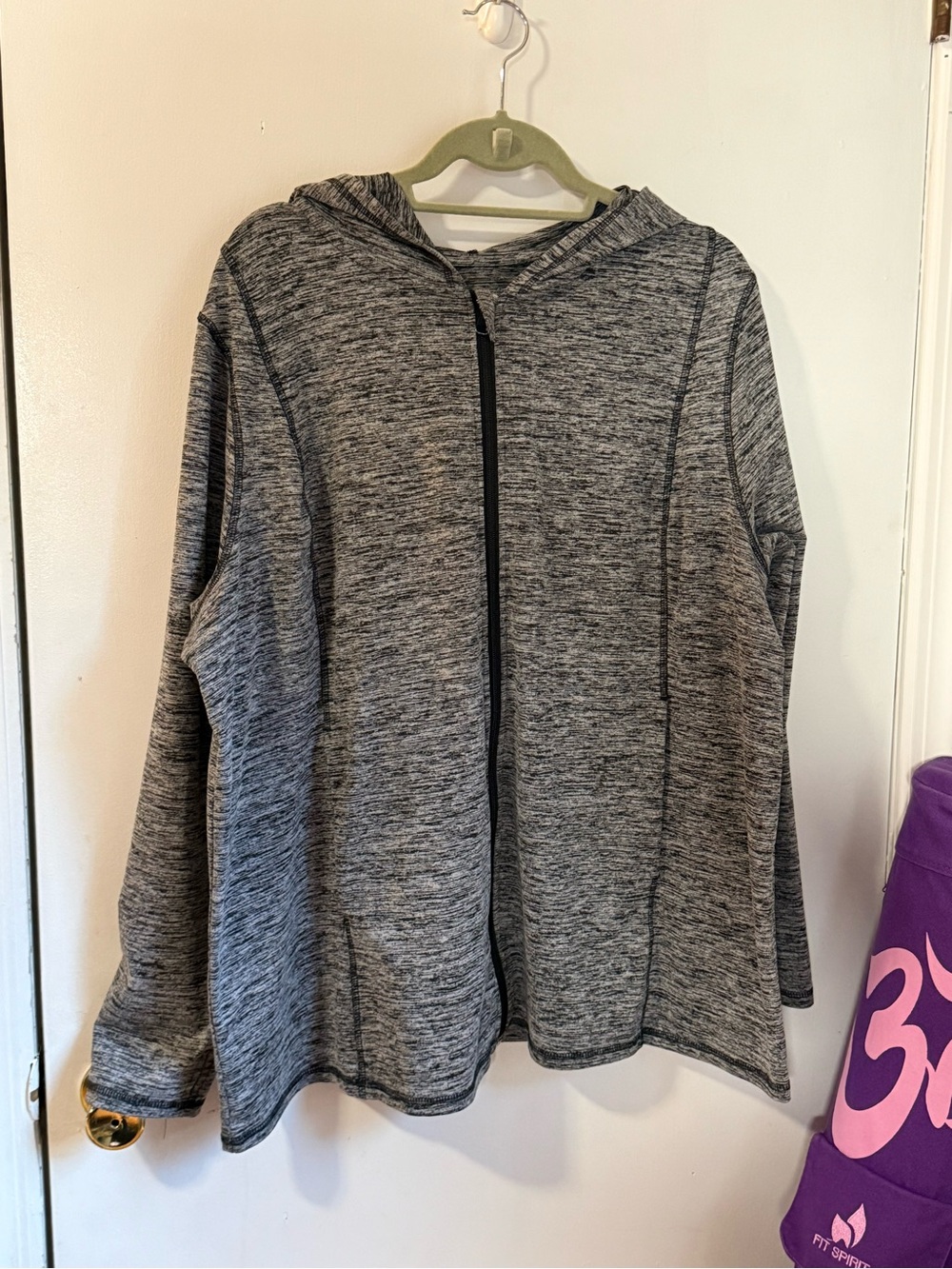 Lane Bryant 22/24 Gray Black Space Dye Hooded Zip Up Warm Up Jacket